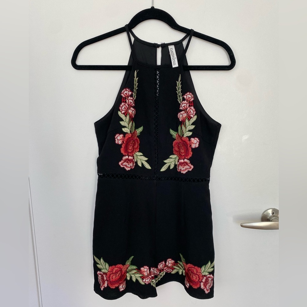 Women’s Black Romper with Floral Design
